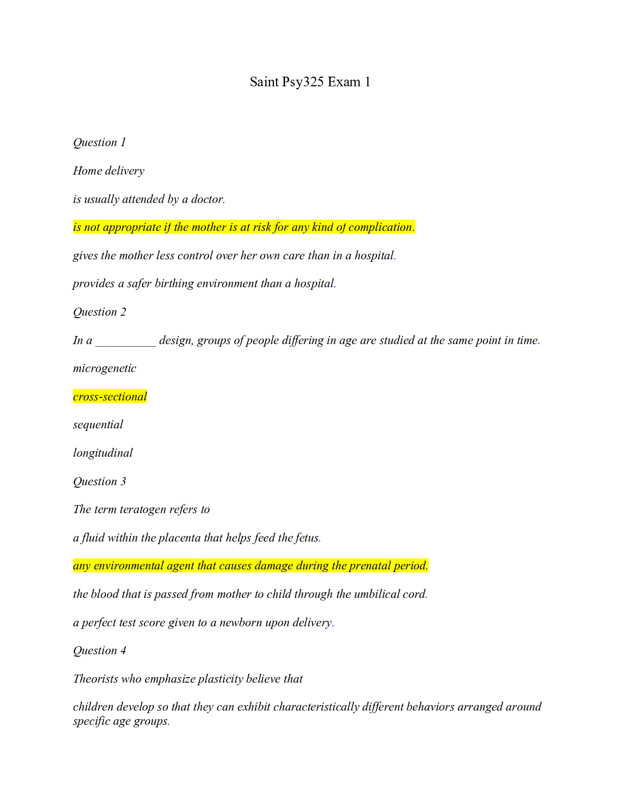 Preview of Saint Psy325 Exam 1 Latest /Saint Psy325 Exam 1 Latest